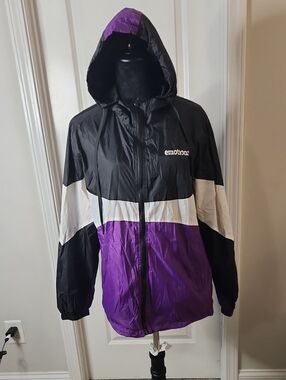 Colorblock Windbreaker Jacket - Black, White & Purple - Size L